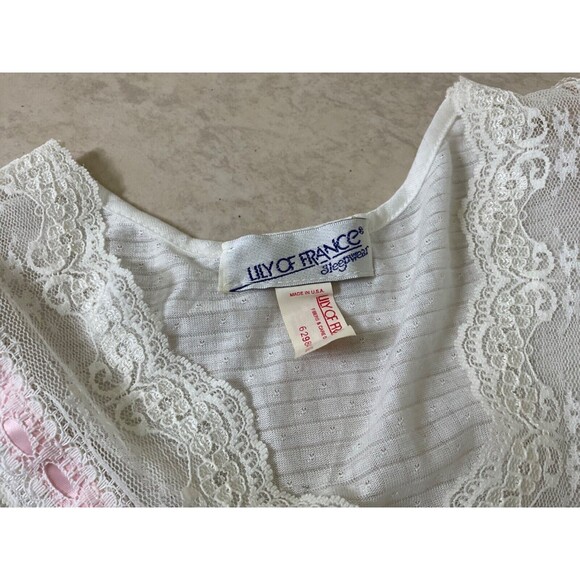 VTG LILY OF FRANCE Granny core Cottage core NIGHTGOWN SZ L Cream SATIN LACE - Picture 5 of 12